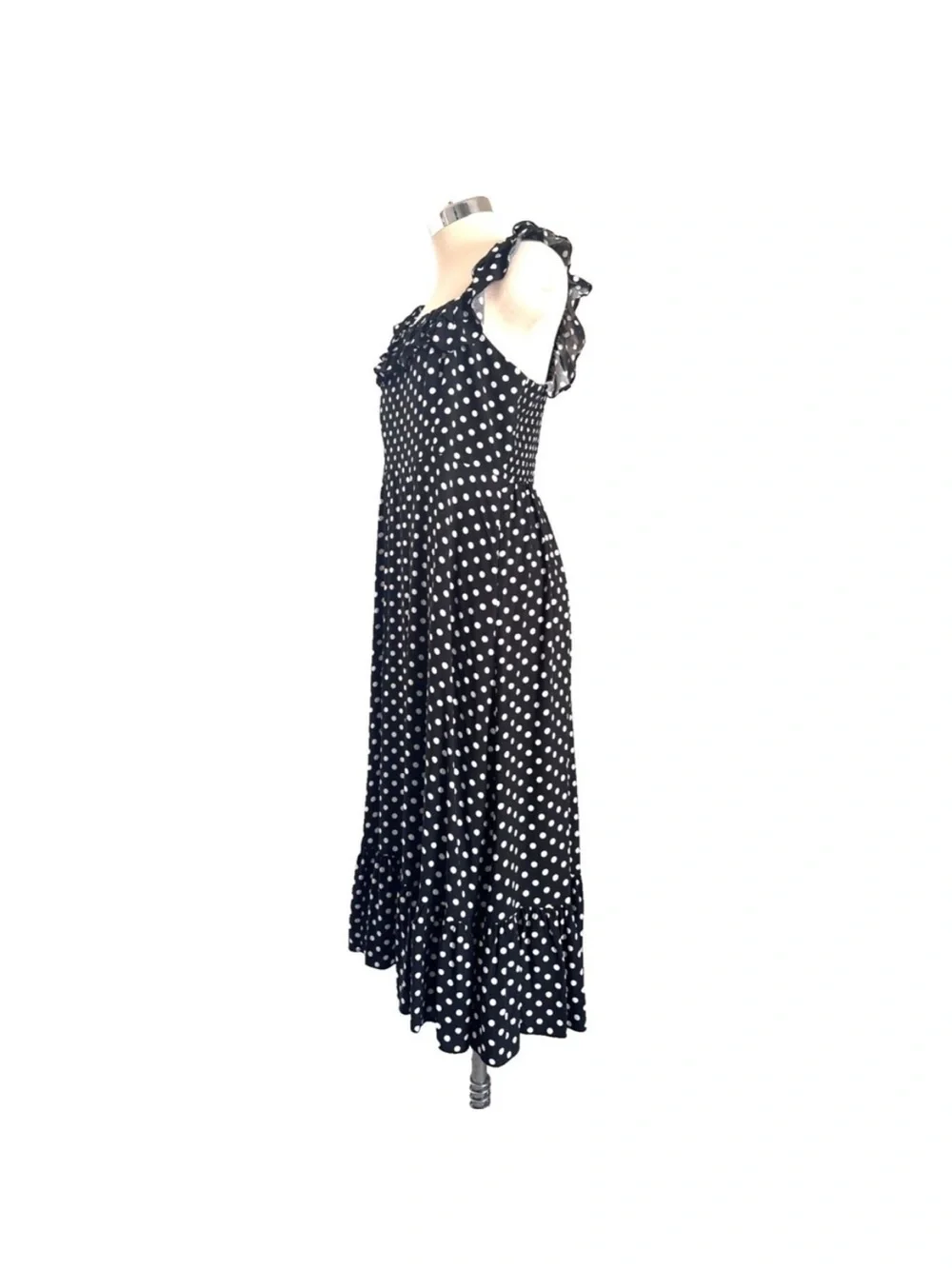 kate spade black and White Polka Dot Ruffled Strap Maxi Dress